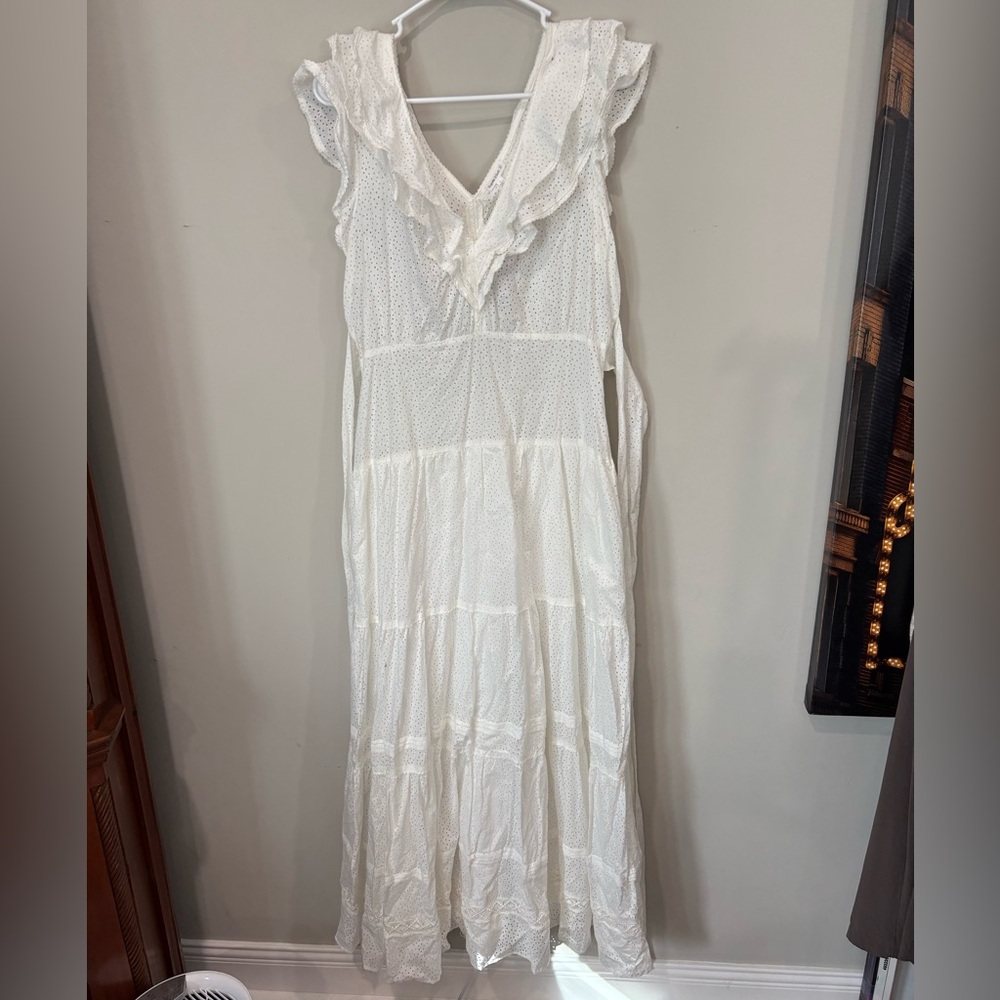 Poupette St Barth NWT White Cotton Maxi Dress Della Ruffled